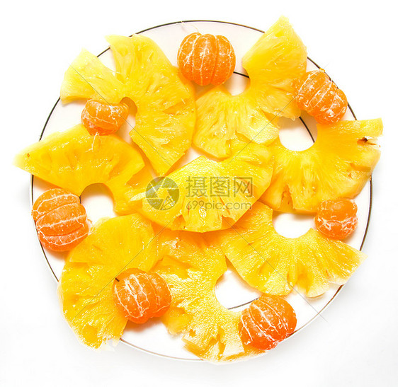 白色背景上含有菠萝的橘子奇异果食物香蕉营养团体热带小吃维生素柚子收藏图片