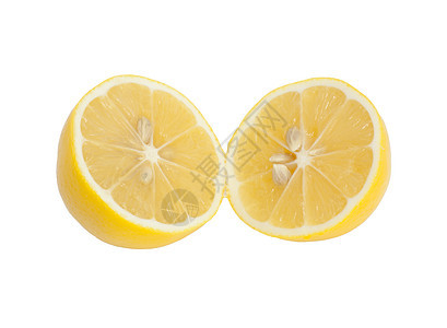 白色背景的两块新鲜柠檬绿色饮食水果流感食物黄色种子图片