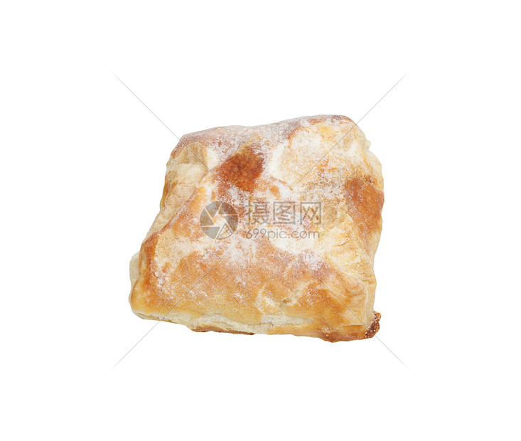 白色背景上孤立的加糖圆包面粉盘子食物午餐脆皮馅饼早餐小吃商品文化图片