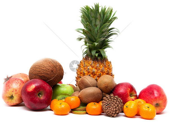 白色背景上的新鲜果实奇异果水果团体市场食物菠萝椰子异国香蕉生活图片