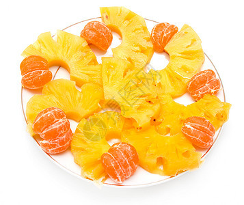 白色背景上含有菠萝的橘子水果叶子团体香蕉营养小吃热带食物柚子收藏图片