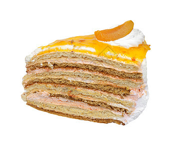 白背景上孤立的橙色蛋糕奶油水果白色甜点宏观健康馅饼圆形小吃绿色图片