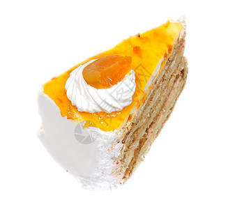 白背景上孤立的橙色蛋糕馅饼糖浆小屋甜点健康橙子水果宏观白色食物图片