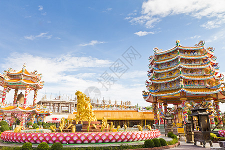 中国神社 美丽的中国神庙 和龙雕像雕塑风水纪念碑历史文化狮子宗教蓝色信仰动物图片