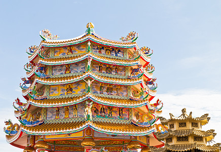 中国神社 美丽的中国神庙 和龙雕像寺庙风水艺术建筑学雕塑文化金子蓝色纪念碑历史图片