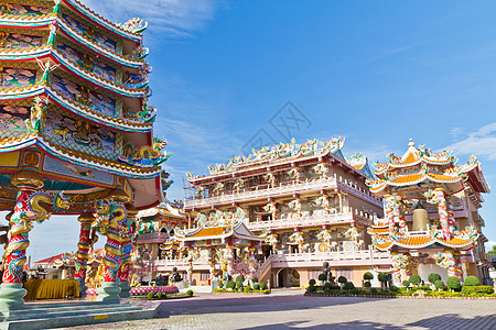 易经风水中国神社 美丽的中国神庙 和龙雕像文化信仰狮子建筑学力量风水宗教寺庙动物旅游背景