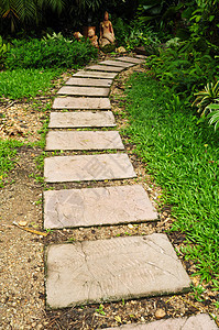 花园中的石头路小路概念石头人行道曲线绿化公园草地岩石脚步图片