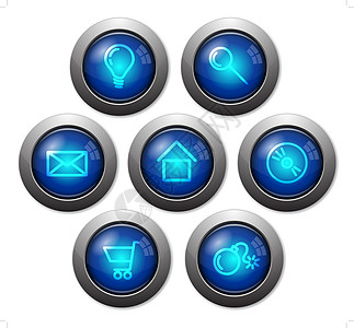 色彩多彩的玻璃网络按钮蓝色邮件圆圈金属反射灯泡网站技术电脑光盘图片