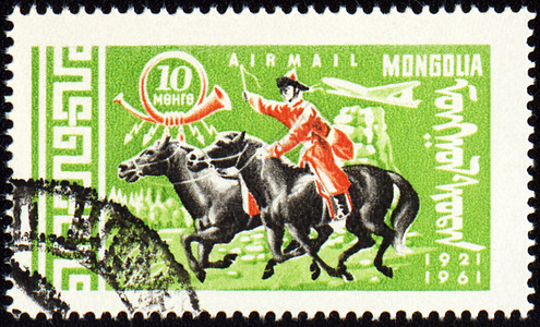 带有蒙古骑手的邮戳图片