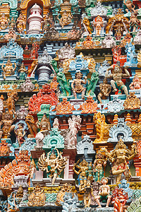 印度寺庙塔上的雕塑寺庙神庙雕像建筑学石头装饰上帝图片