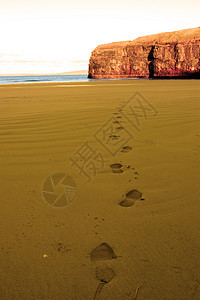 在美丽的冬季日中 沙滩空空海滩上的脚印图片