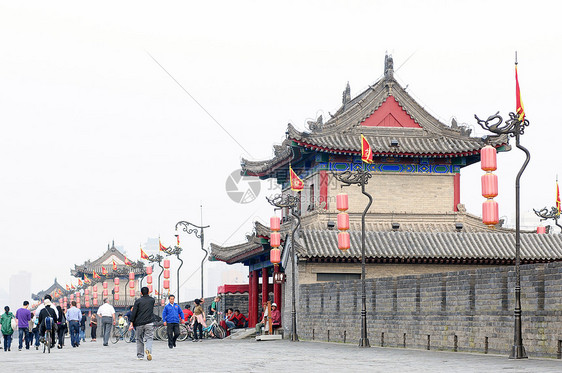 古代城墙历史性城市观光石头游客历史旅行灯笼地标文化图片