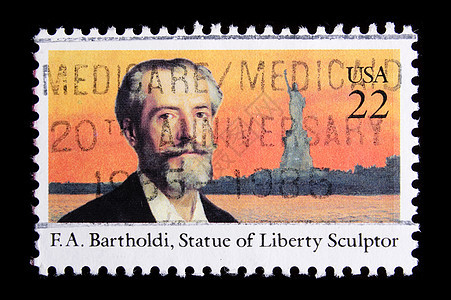复古美国纪念邮票国家雕塑家邮政邮件意义服务自由雕像背景图片