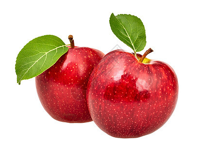 两个红苹果 有叶子背景图片