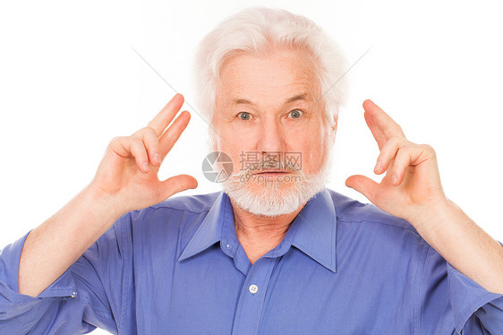 英俊的老人有个想法男人头发灰色胡须胡子老年祖父男性白色手指图片