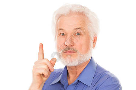 英俊的老人有个想法白色男性灰色头发老年祖父胡子男人胡须手指图片