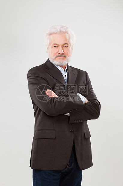 英俊的老年诉讼商务人士微笑白色男人胡须祖父男性胡子喜悦头发灰色图片