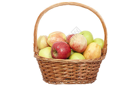 苹果篮子水果红色食物柳条黄色背景图片