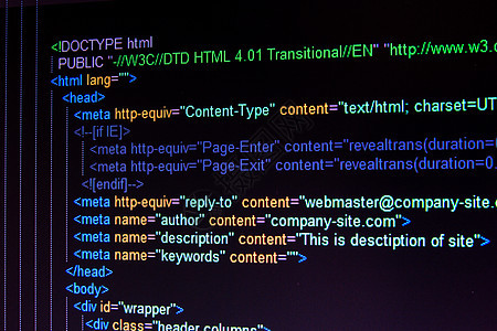 黑色 LCD 屏幕上的 HTML 语言代码网页数据电脑数字技术格式编码展示编程插图图片