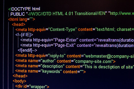 黑色 LCD 屏幕上的 HTML 语言代码技术数据编程格式展示电脑插图编码网页数字图片