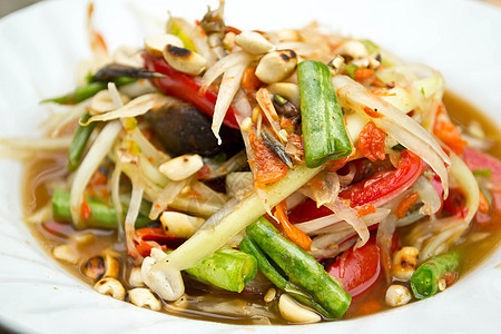 绿色木瓜沙拉 泰国食品蔬菜水果食物辣椒饮食午餐烹饪盘子餐厅热带图片