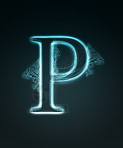 光辉的字体 闪亮的信P数字艺术辉光蓝色英语编织高科技插图刻字字母图片