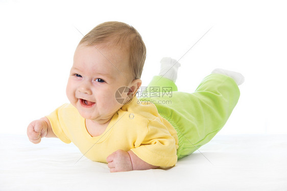 床上的微笑婴儿乐趣游戏尿布孩子女儿家庭生活女孩童年男生图片