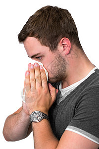 吹鼻孔的年轻人疾病男性喷嚏鼻子卫生组织流感打击手帕咳嗽图片