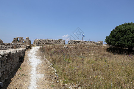 Antimachia村附近的威尼斯城堡的废墟场地天空建筑学骑士建筑古董石头图片