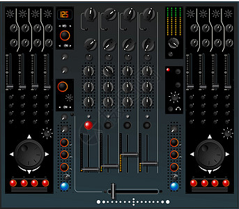 DJ 混音器控制板工作室控制渠道打碟机蓝色按钮音乐艺术工程图片