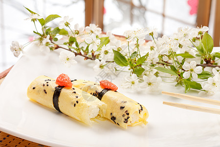 好吃的寿司奶油海鲜柚子鳗鱼玉子樱花午餐花朵食物美味高清图片