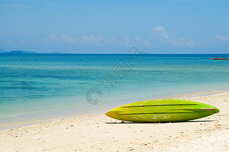 海滩的冲浪板沿海海景晴天娱乐木板支撑蓝色闲暇棕榈海洋图片