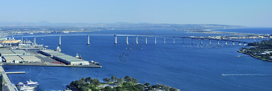 圣地亚哥蓝色水平旅行基地城市海军海景海洋全景钢桥图片