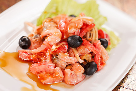 带沙拉虾的沙拉午餐叶子绿色香料营养食物饮食盘子低脂肪蔬菜图片