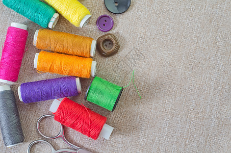 线程纤维宏观筒管缝纫裁缝线圈维修针线蓝色纺织品高清图片