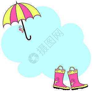 说明可爱的雨靴和雨伞图片