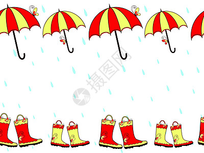 可爱的雨靴和伞形无缝图案图片