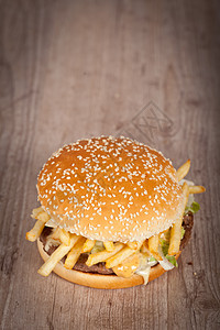 脂肪汉堡三明治薯条饮食芝麻食物图片