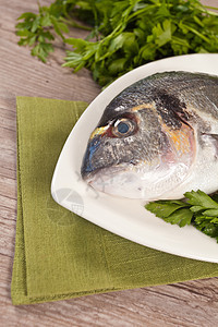 新鲜绿头美食鲷鱼饮食营养餐厅香菜健康海鲜绿色食物图片