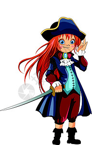 女海盗童话冒险外套帽子红色背景图片