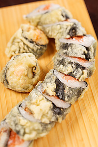 寿司海藻美味奶油食物美食海鲜餐厅木板午餐宏观图片