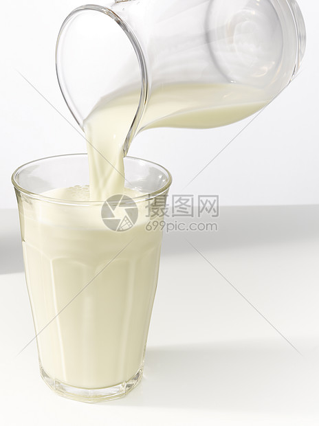 将牛奶倒在玻璃杯中液体溪流白色奶制品飞溅奶油奶牛玻璃水壶营养图片
