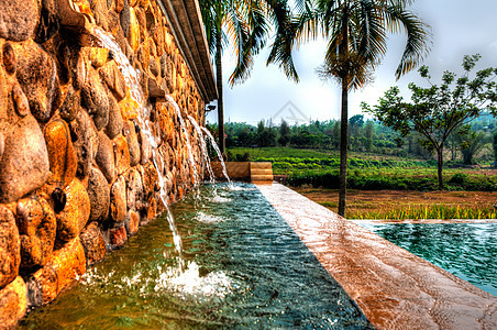 泰国弹簧水池建筑叶子树木财产旅行木头环境浴缸图片