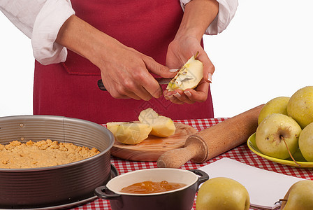 切苹果糕点擀面杖食物馅饼料理水平食谱蛋糕餐具烘烤图片
