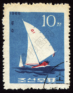 在海中的游艇 印在邮票上帆船邮件自由运输冲浪旅行邮政插图竞赛速度图片