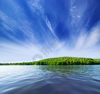 森林湖海岸环境地平线反射海岸线全景风景池塘植物阳光假期图片