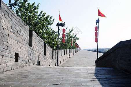 中国西安城墙蓝色中心城市天空历史文化历史性楼梯建筑学地标图片