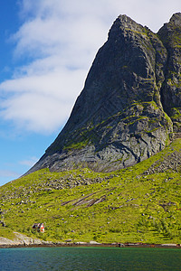 落岩悬崖山脉海岸蓝色海洋风景山峰海岸线晴天全景图片