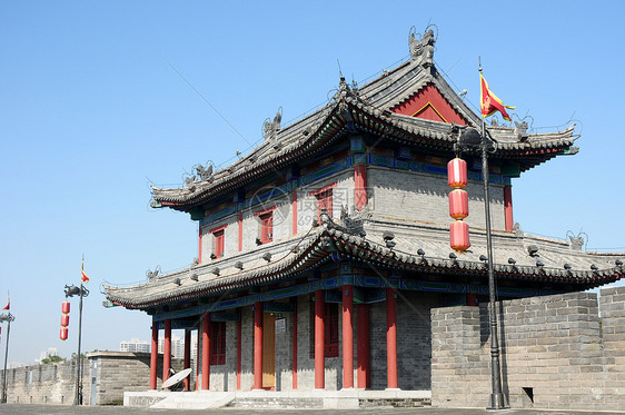 中国西安古城墙历史性建筑学观光城堡文化历史蓝色旅行旅游图片