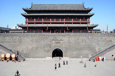 中国西安古城墙建筑学旅行历史观光建筑蓝色城堡文化历史性图片
